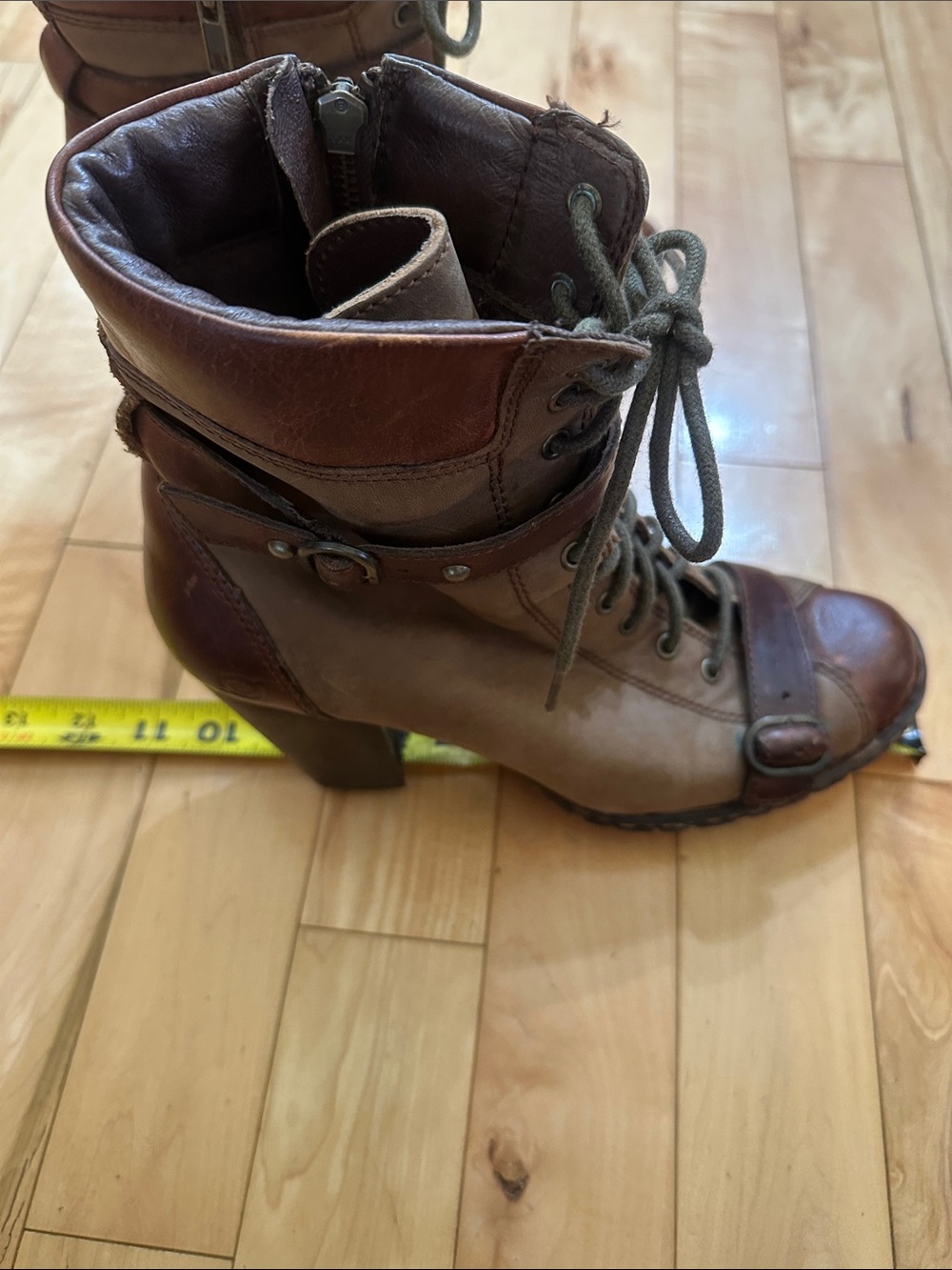 Born Brown Lace-Up Chunky Heel Ankle Boots with Strap Detail - Picture 9 of 12